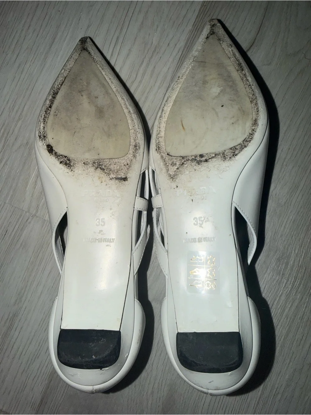Prada White Pointed Leather Slingback Flats